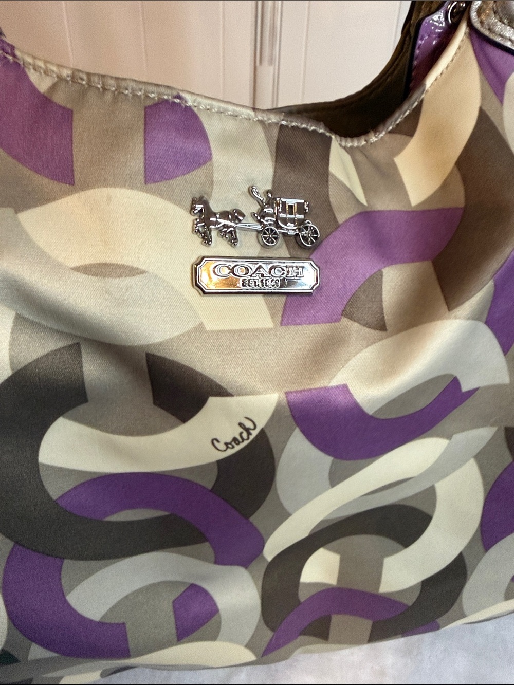 Coach Y2K Op Art Glam Purple Satin Metallic Shoulder Bag C1068-14420 - Picture 13 of 13